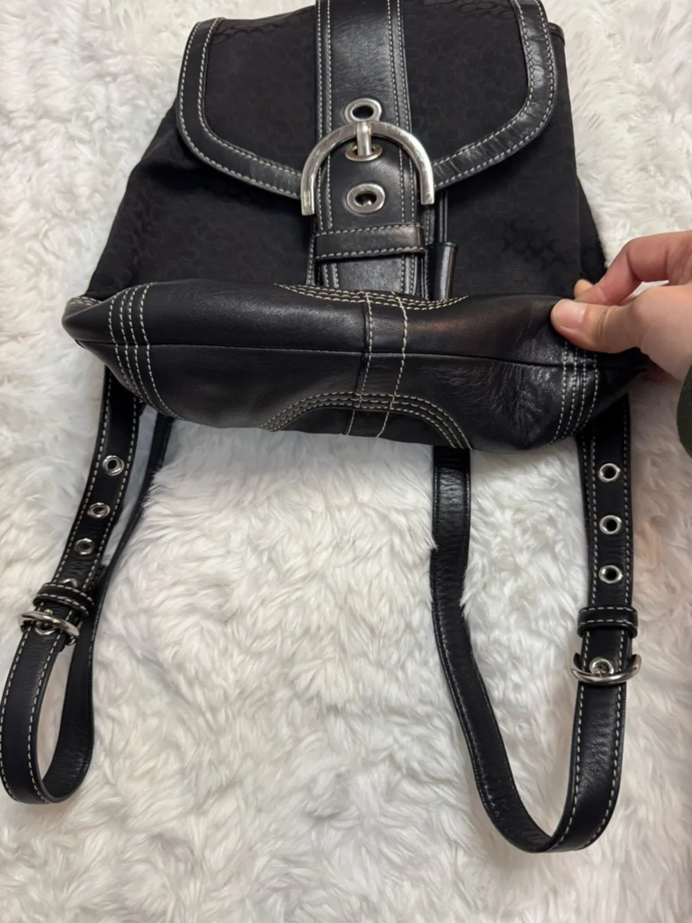 Coach Soho Black Signature Drawstring Mini Backpack